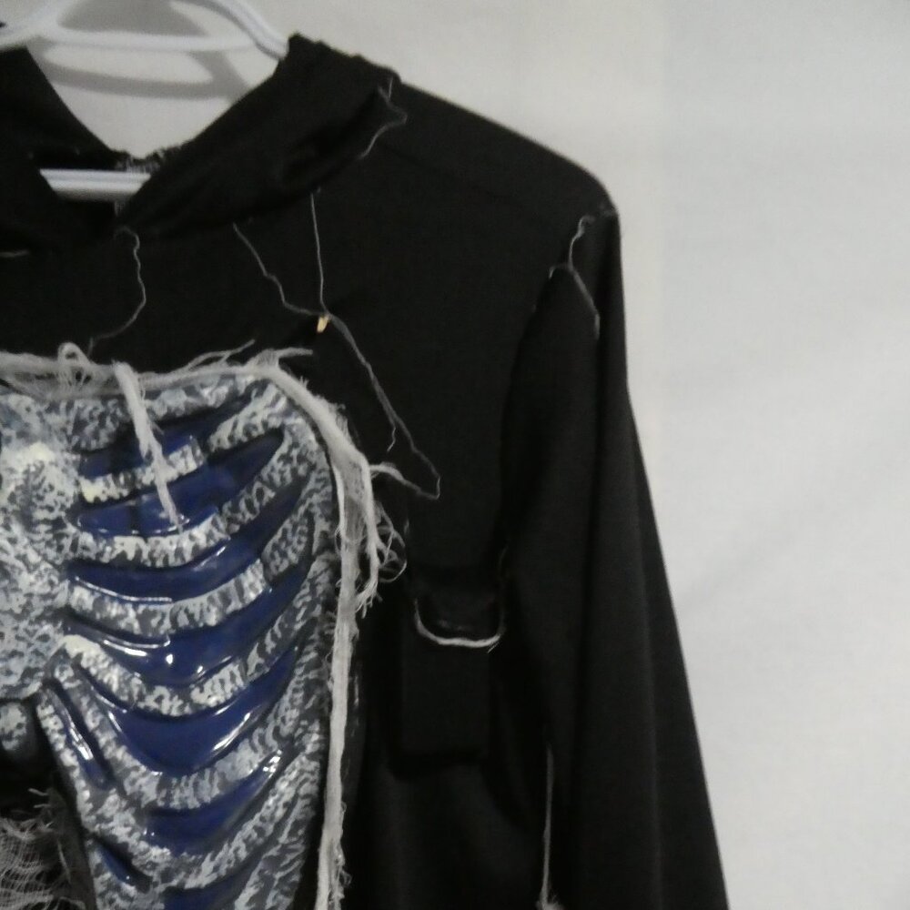 Black Skeleton Reaper Hooded Robe | large | Exposed Rib Cage | Dangling Webbing - Picture 6 of 16